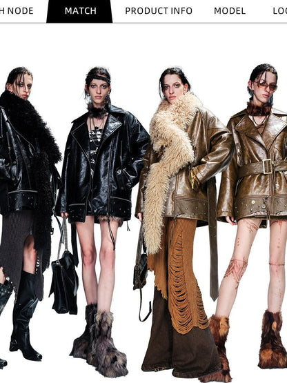 NORTH NODE Quilted Detachable Fur Collar Cropped Loose Lapel Zip Women&