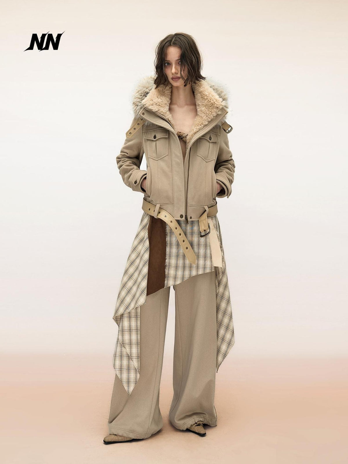NORTH NODE Quilted Faux Fur Trim Hooded Slim Fit Cotton Women&