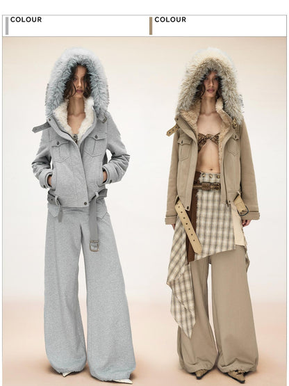 NORTH NODE Quilted Faux Fur Trim Hooded Slim Fit Cotton Women&
