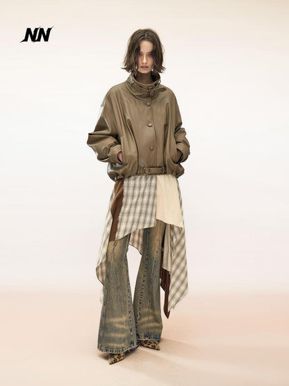 NORTH NODE Quilted Padded Solid Cropped Pu Women&