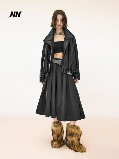 NORTH NODE Quilted Padded Solid Cropped Pu Women&
