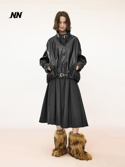 NORTH NODE Quilted Padded Solid Cropped Pu Women&