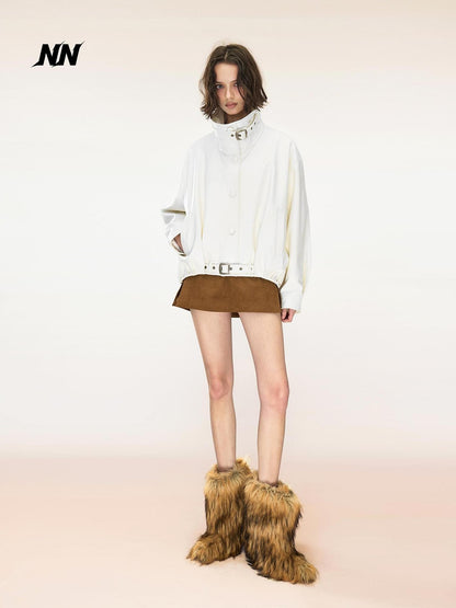NORTH NODE Quilted Padded Solid Cropped Pu Women&
