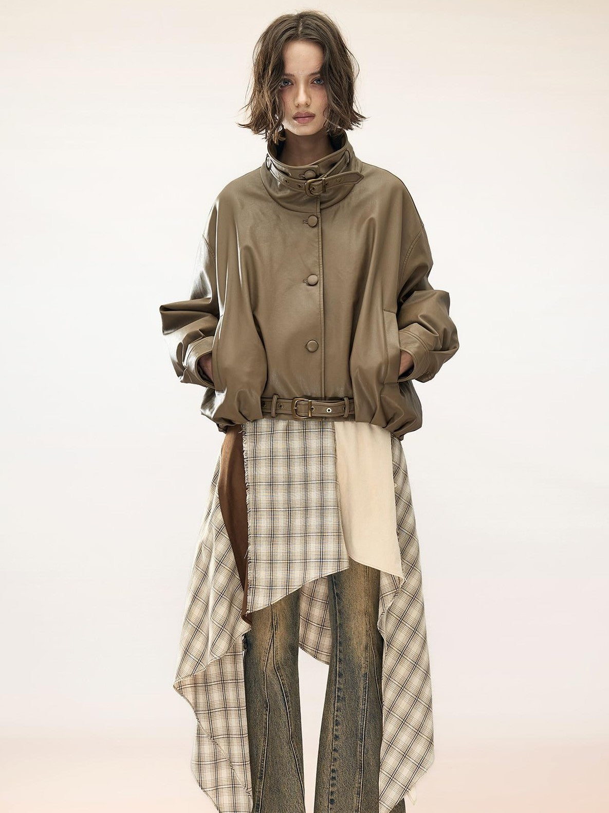 NORTH NODE Quilted Padded Solid Cropped Pu Women&