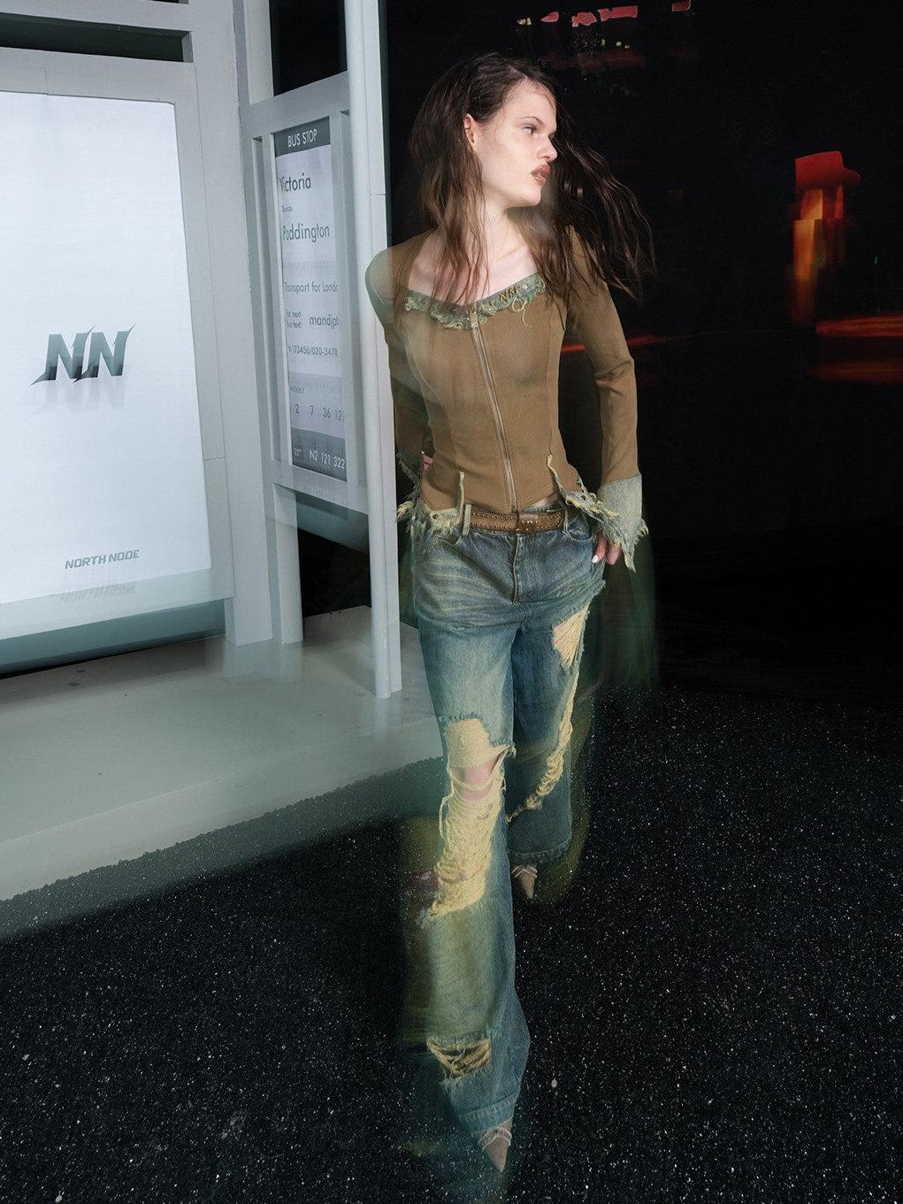 NORTH NODE Rebellious Brushed Denim Patchwork Women&