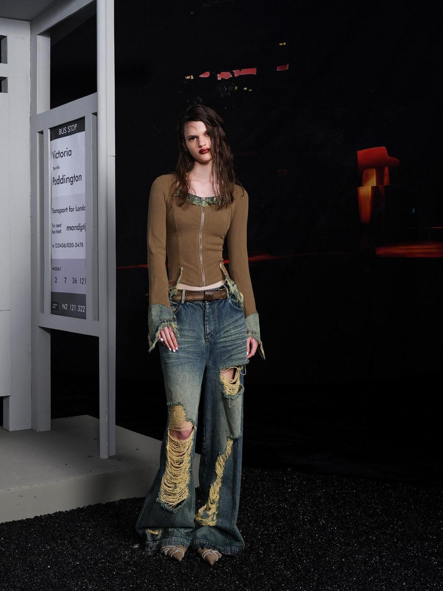 NORTH NODE Rebellious Brushed Denim Patchwork Women&