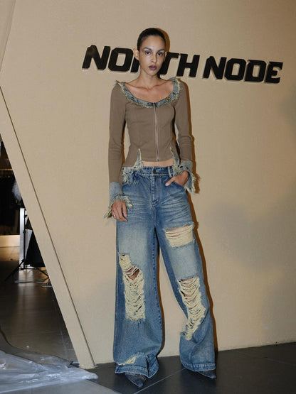 NORTH NODE Rebellious Brushed Denim Patchwork Women&