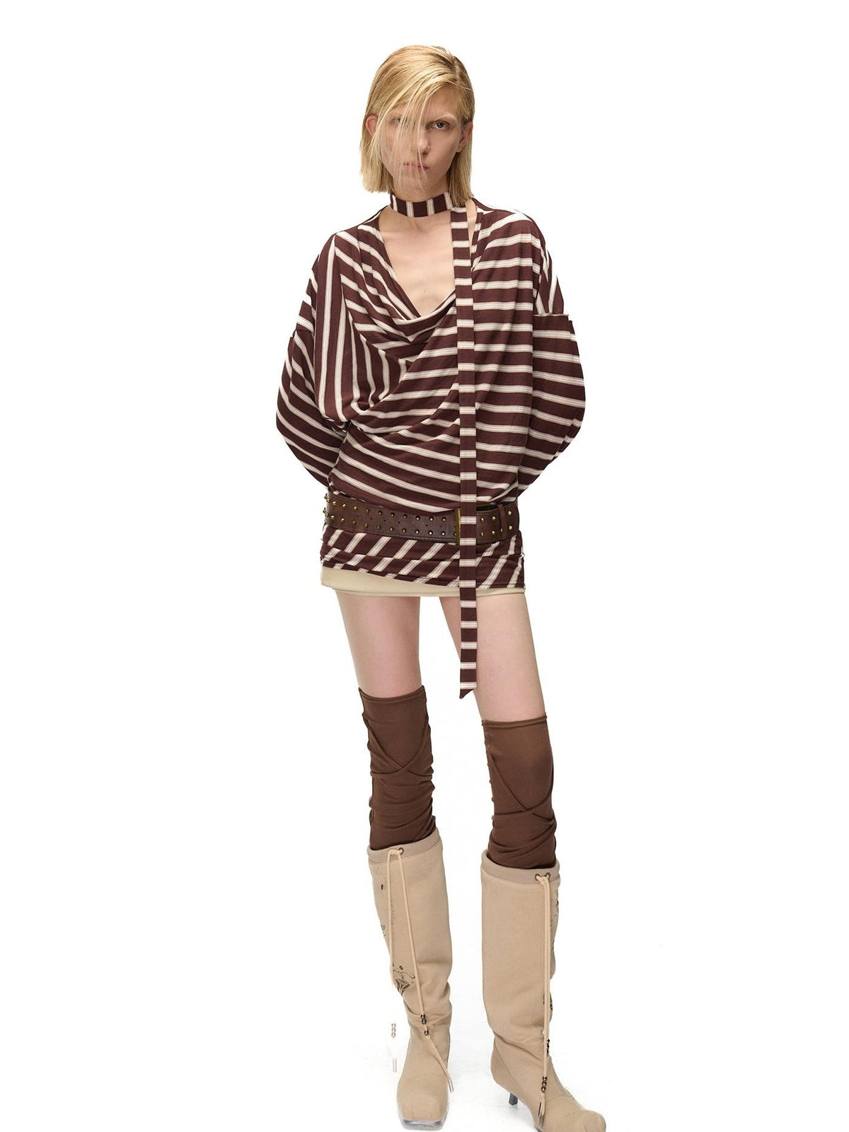 NORTH NODE Retro Irregular Stripe Boat Neck Women&