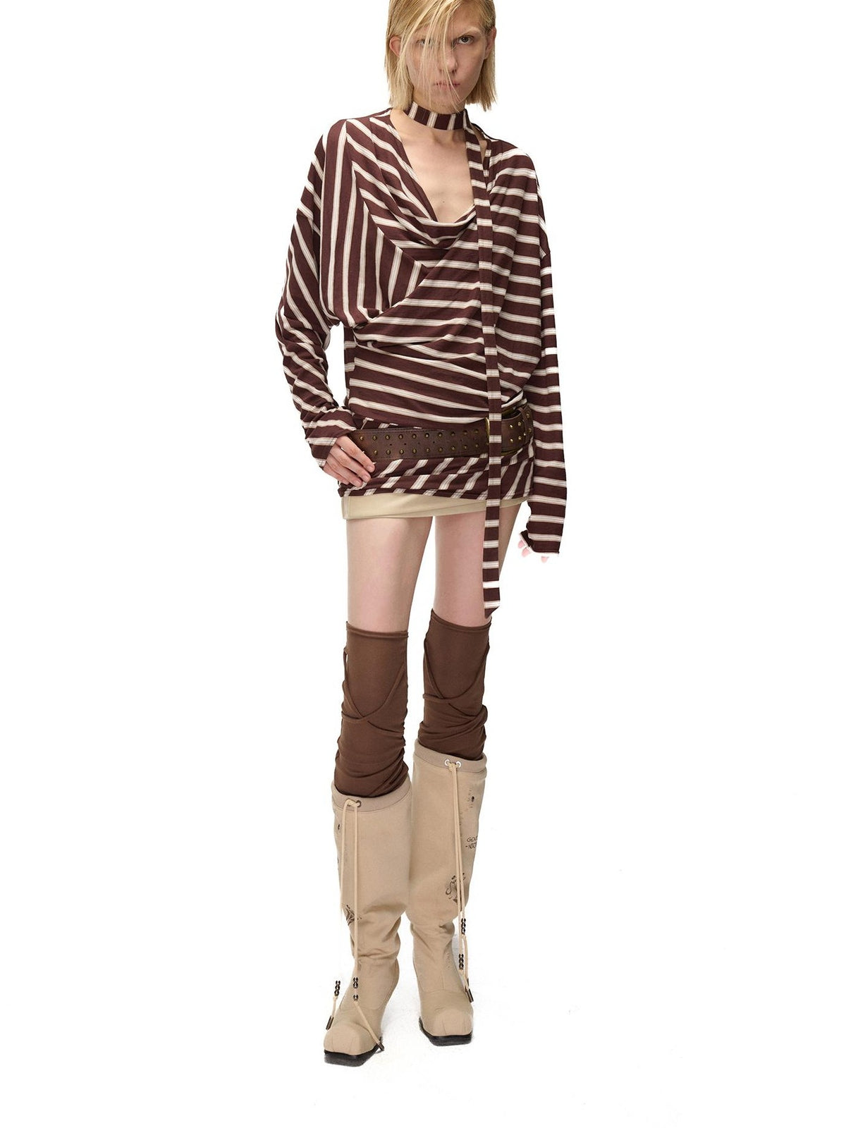 NORTH NODE Retro Irregular Stripe Boat Neck Women&
