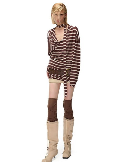 NORTH NODE Retro Irregular Stripe Boat Neck Women&