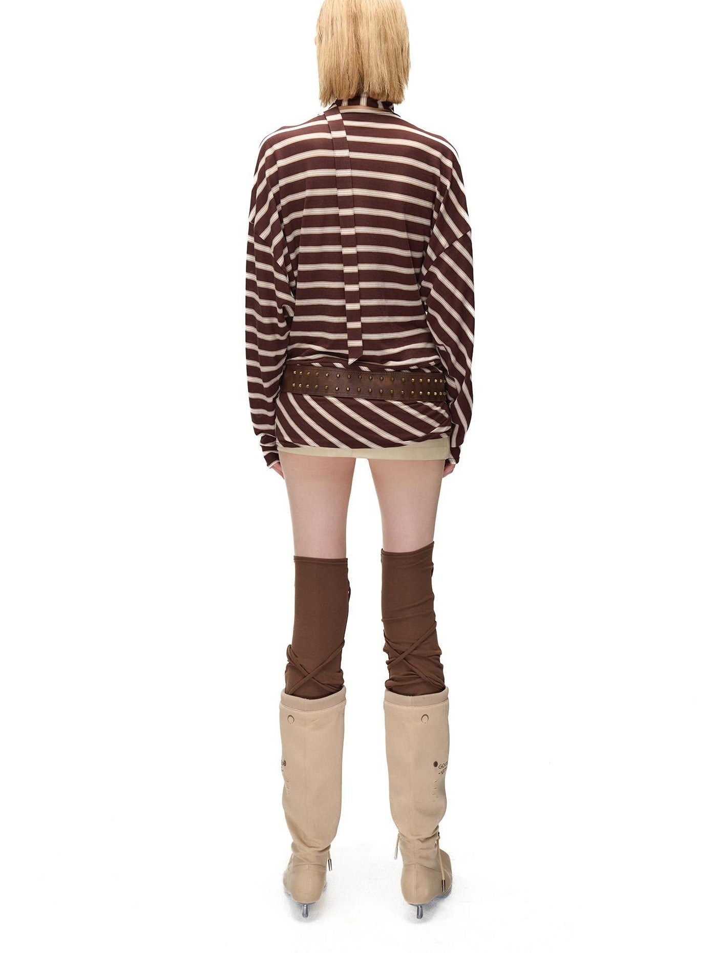NORTH NODE Retro Irregular Stripe Boat Neck Women&