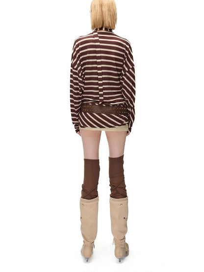 NORTH NODE Retro Irregular Stripe Boat Neck Women&