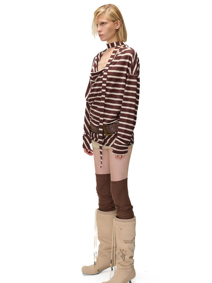NORTH NODE Retro Irregular Stripe Boat Neck Women&