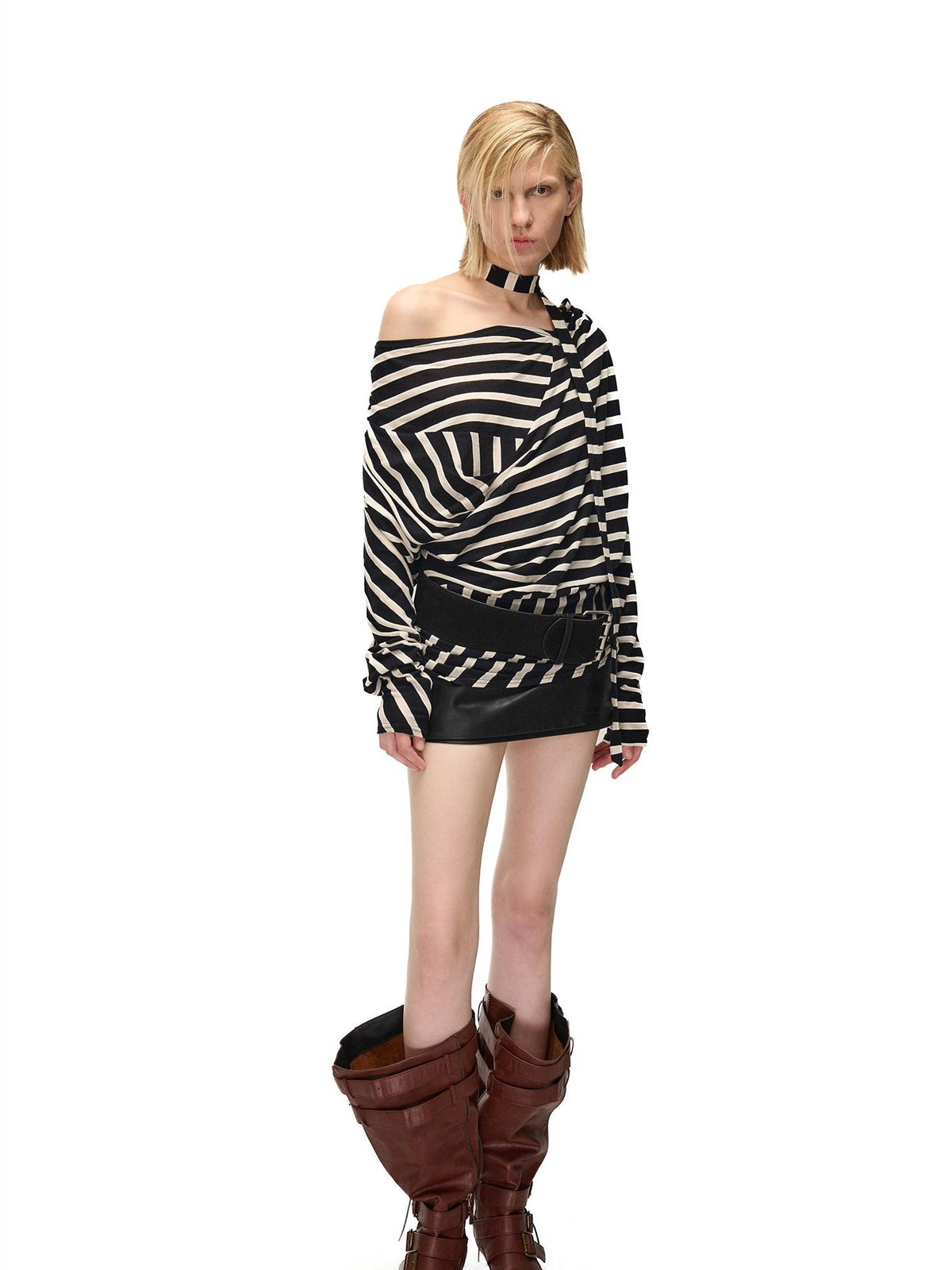 NORTH NODE Retro Irregular Stripe Boat Neck Women&