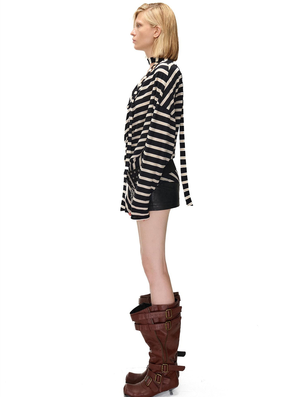 NORTH NODE Retro Irregular Stripe Boat Neck Women&