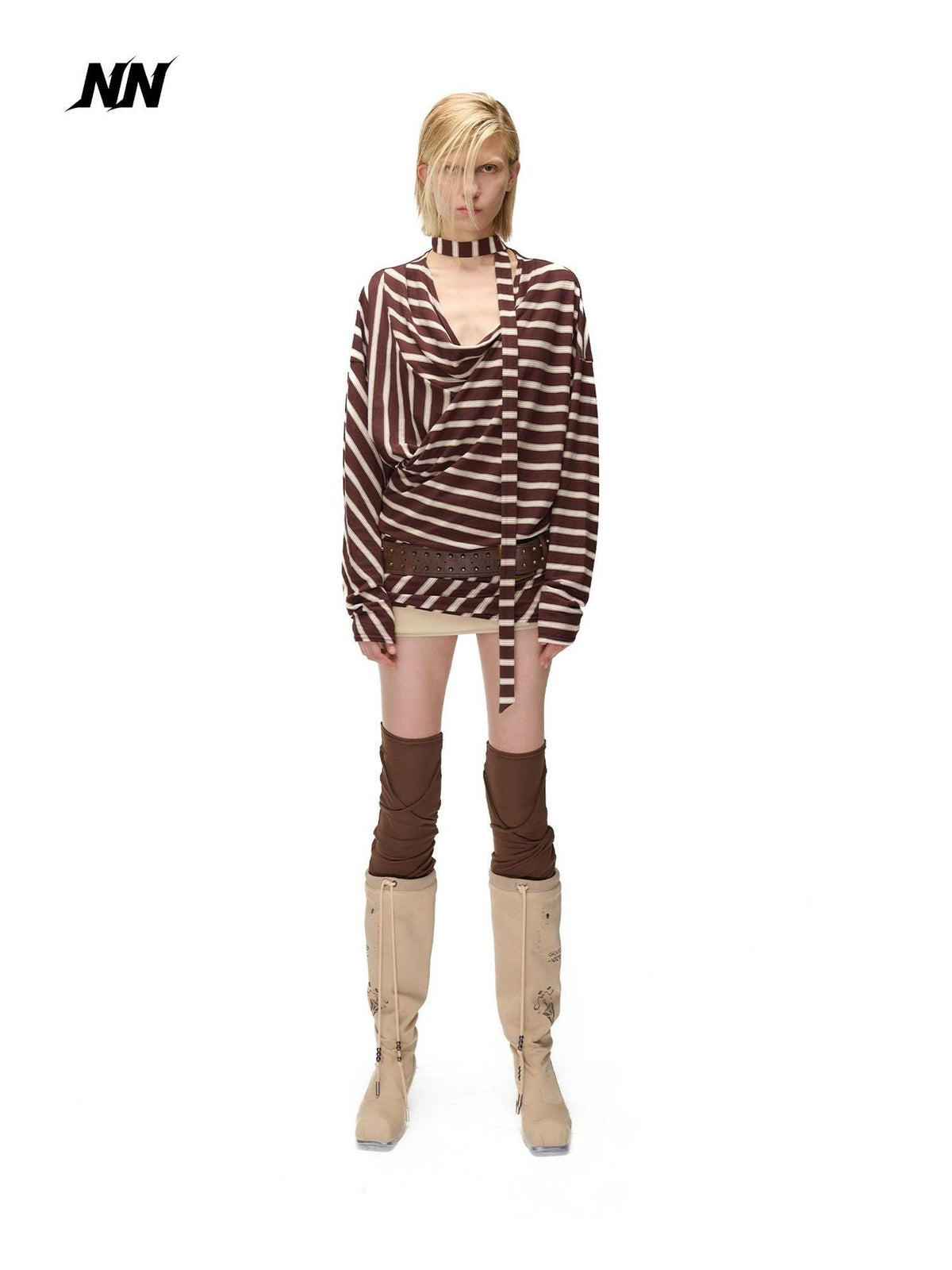 NORTH NODE Retro Irregular Stripe Boat Neck Women&