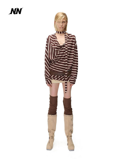NORTH NODE Retro Irregular Stripe Boat Neck Women&