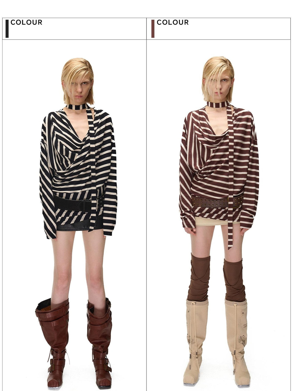 NORTH NODE Retro Irregular Stripe Boat Neck Women&