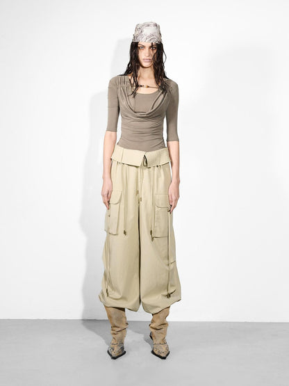 NORTH NODE Ripple Beaded U Neck Pleated Women&