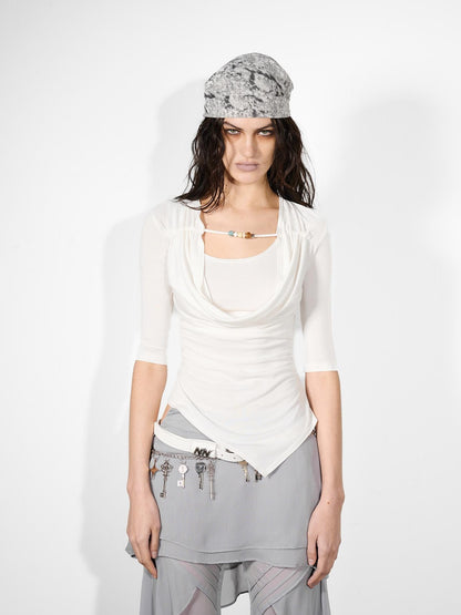 NORTH NODE Ripple Beaded U Neck Pleated Women&