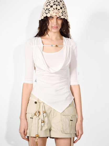 NORTH NODE Ripple Beaded U Neck Pleated Women&