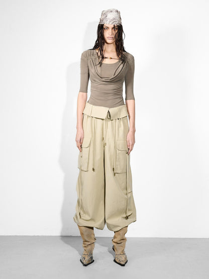 NORTH NODE Ripple Beaded U Neck Pleated Women&