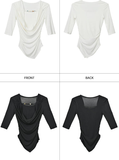 NORTH NODE Ripple Beaded U Neck Pleated Women&