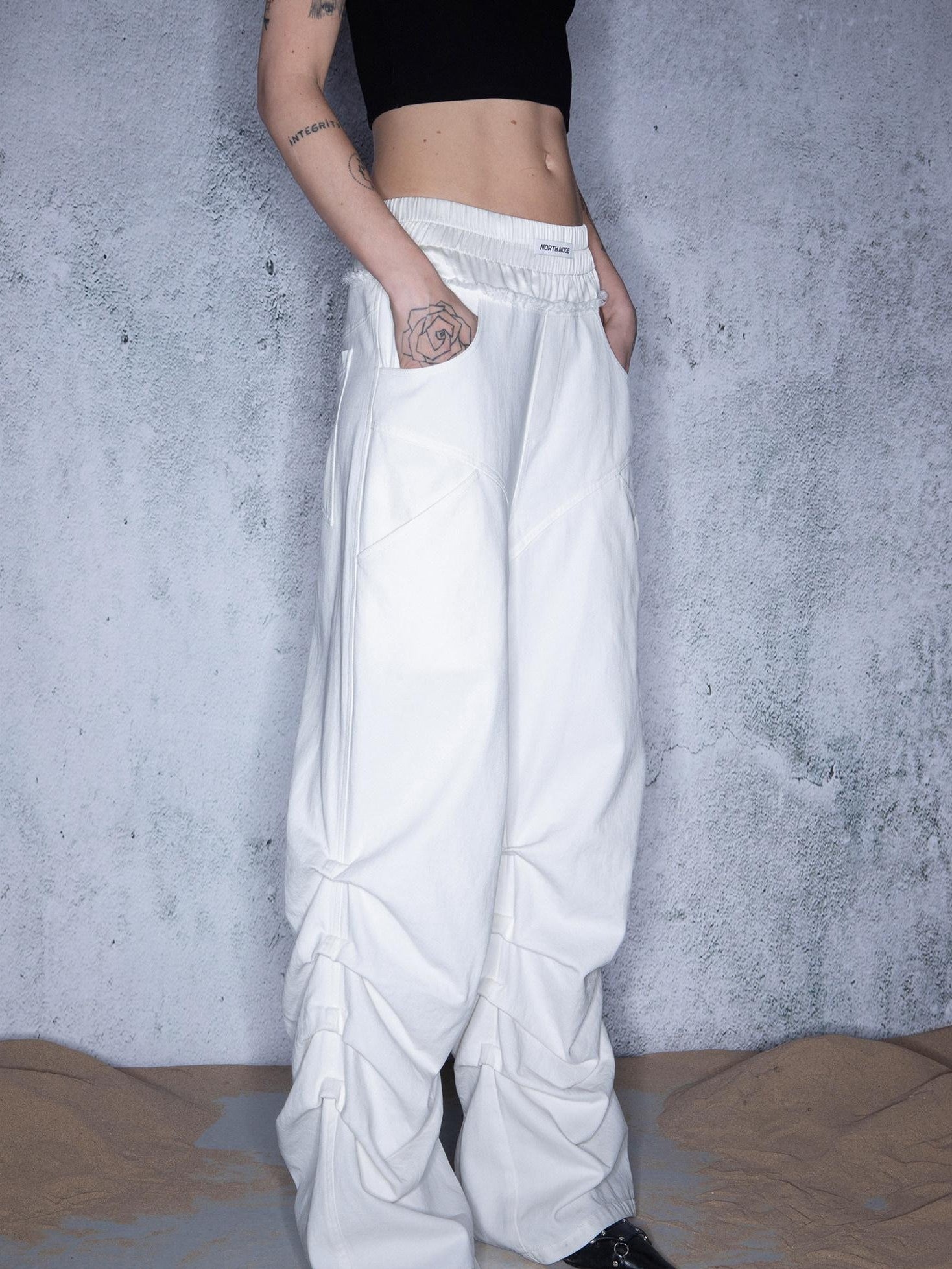 NORTH NODE Ripple Washed Double Waist Pleated Women&