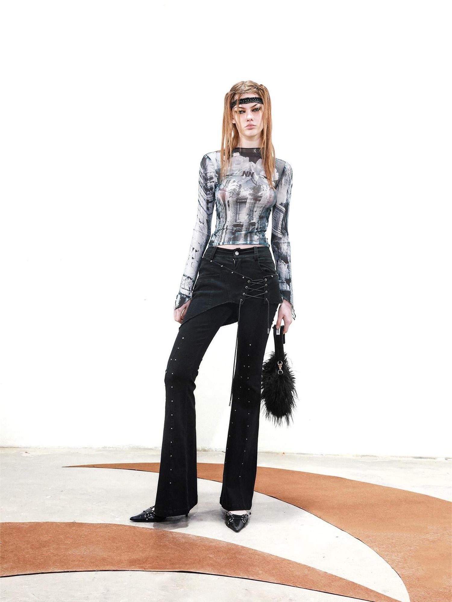 NORTH NODE Riveted Waist Belt Micro Flare Women&
