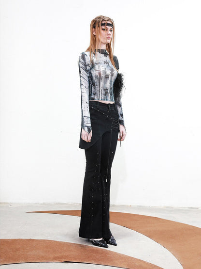 NORTH NODE Riveted Waist Belt Micro Flare Women&