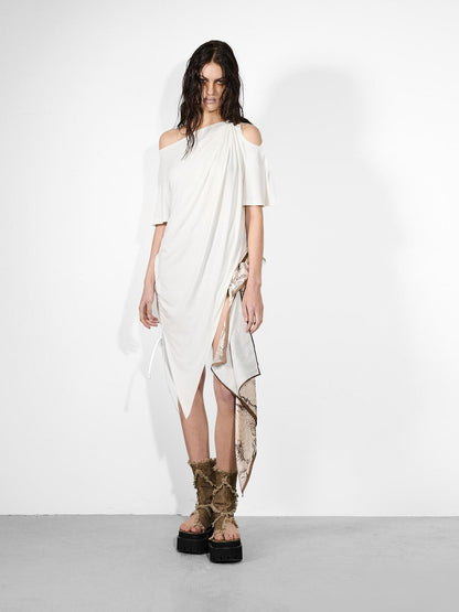 NORTH NODE Ruched Asymmetrical Off Shoulder Short Sleeve Women&