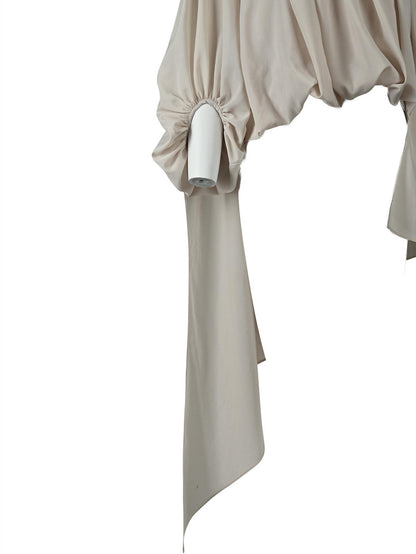 NORTH NODE Ruched Beaded Puff Sleeves Off Shoulder Asymmetrical Women&