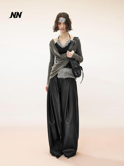 NORTH NODE Ruched Draped Cowl Neck Asymmetric Slim Fit Lyocell Women&