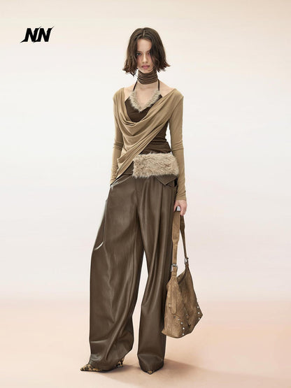 NORTH NODE Ruched Draped Cowl Neck Asymmetric Slim Fit Lyocell Women&