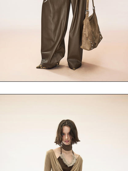 NORTH NODE Ruched Draped Cowl Neck Asymmetric Slim Fit Lyocell Women&