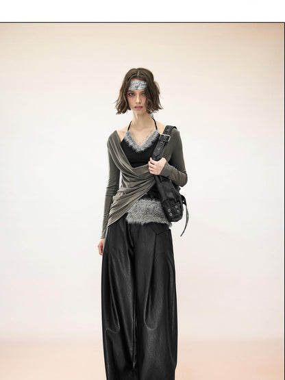 NORTH NODE Ruched Draped Cowl Neck Asymmetric Slim Fit Lyocell Women&