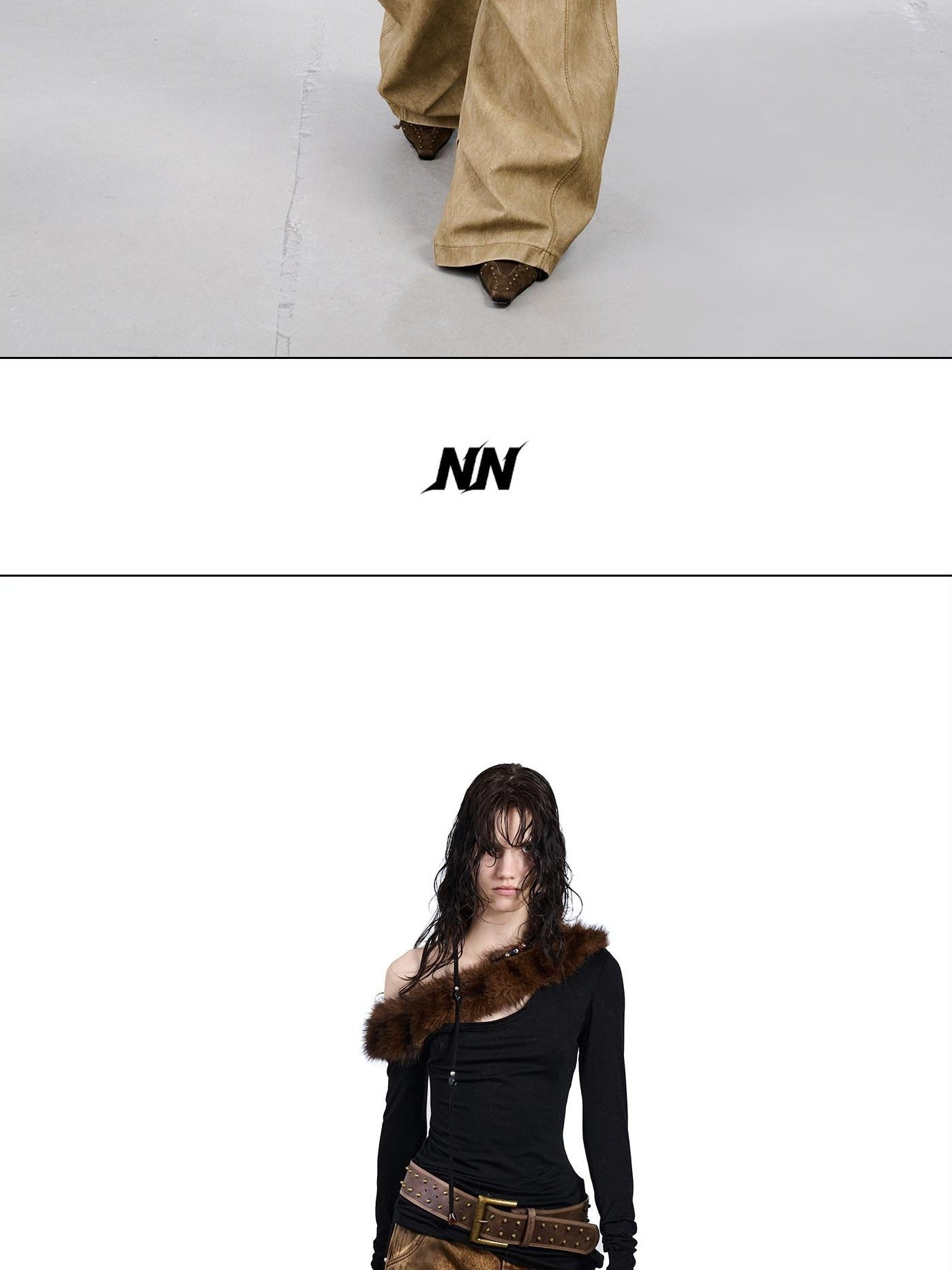 NORTH NODE Ruched Fur Collar Asymmetrical Shoulder Women&