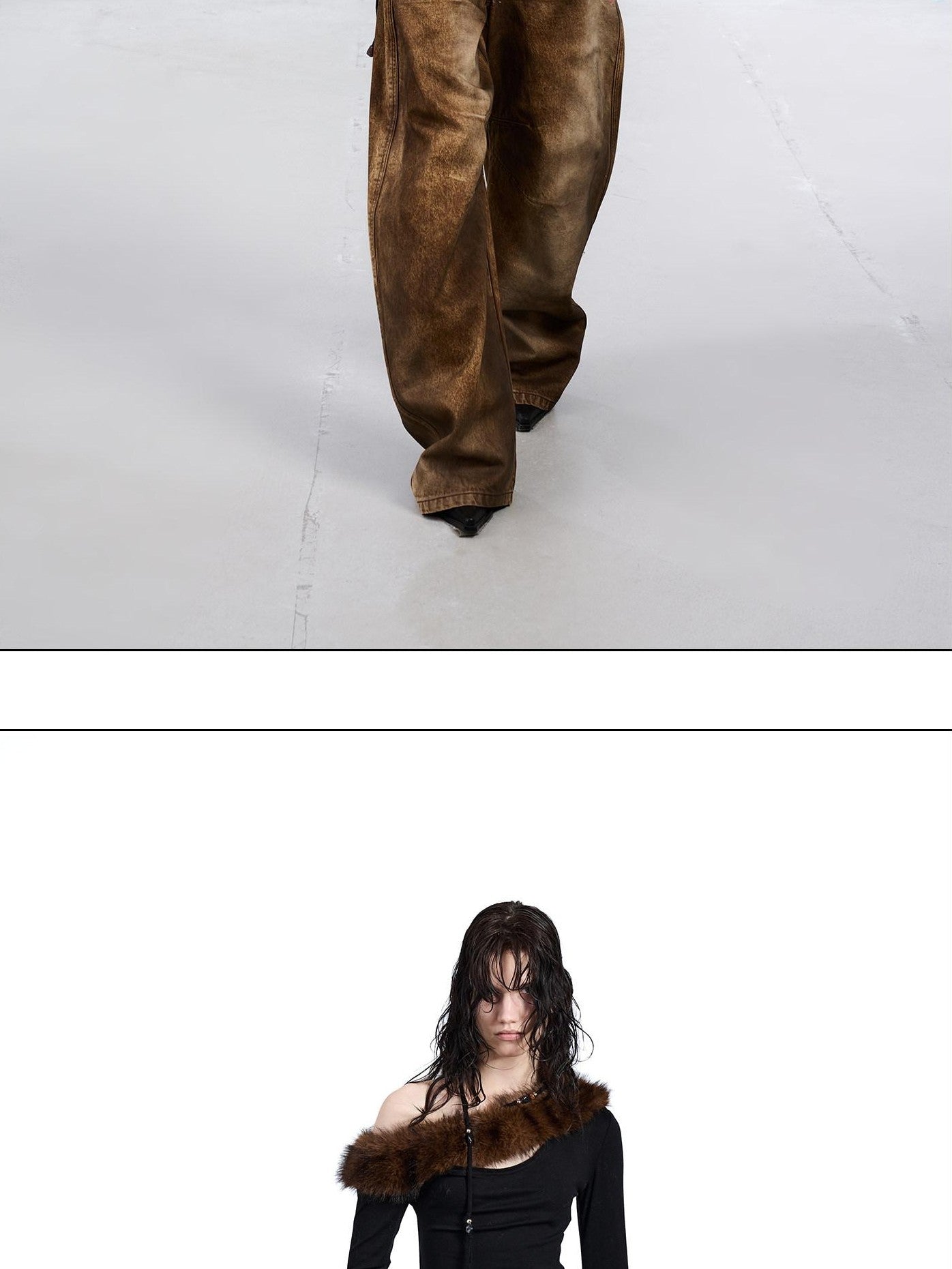 NORTH NODE Ruched Fur Collar Asymmetrical Shoulder Women&