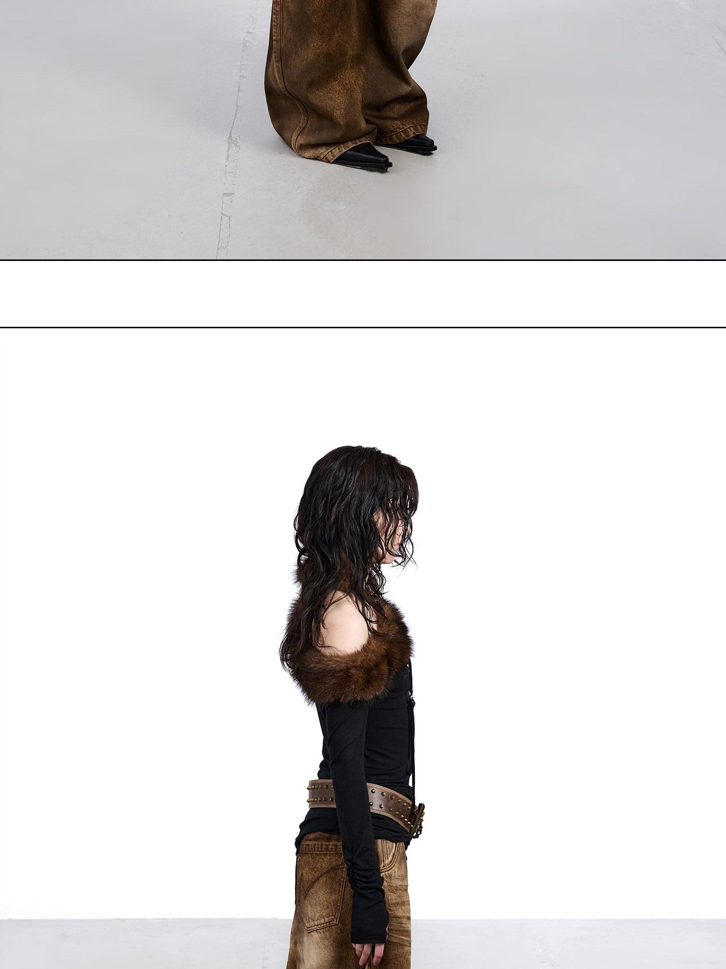 NORTH NODE Ruched Fur Collar Asymmetrical Shoulder Women&
