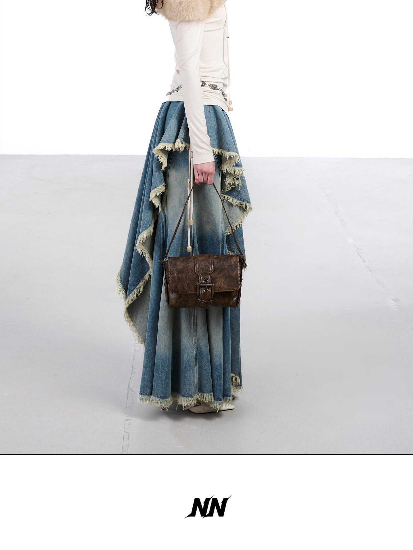 NORTH NODE Ruched Fur Collar Asymmetrical Shoulder Women&