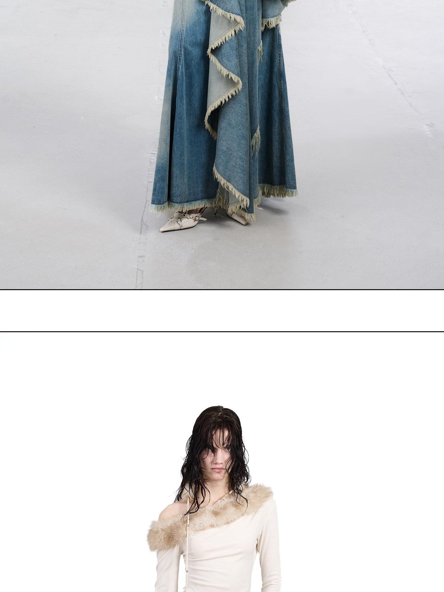 NORTH NODE Ruched Fur Collar Asymmetrical Shoulder Women&