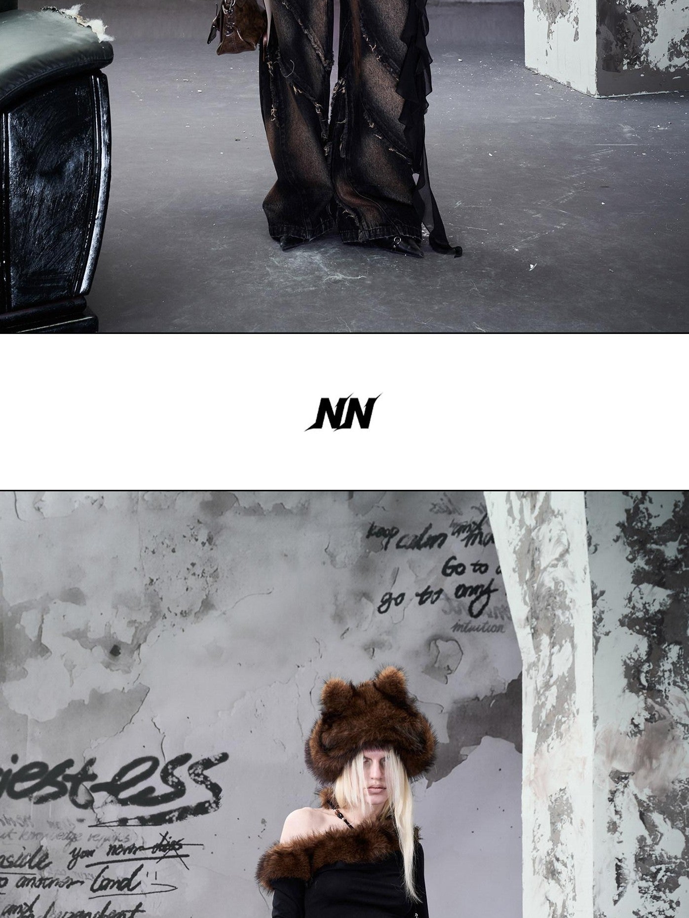 NORTH NODE Ruched Fur Collar Asymmetrical Shoulder Women&