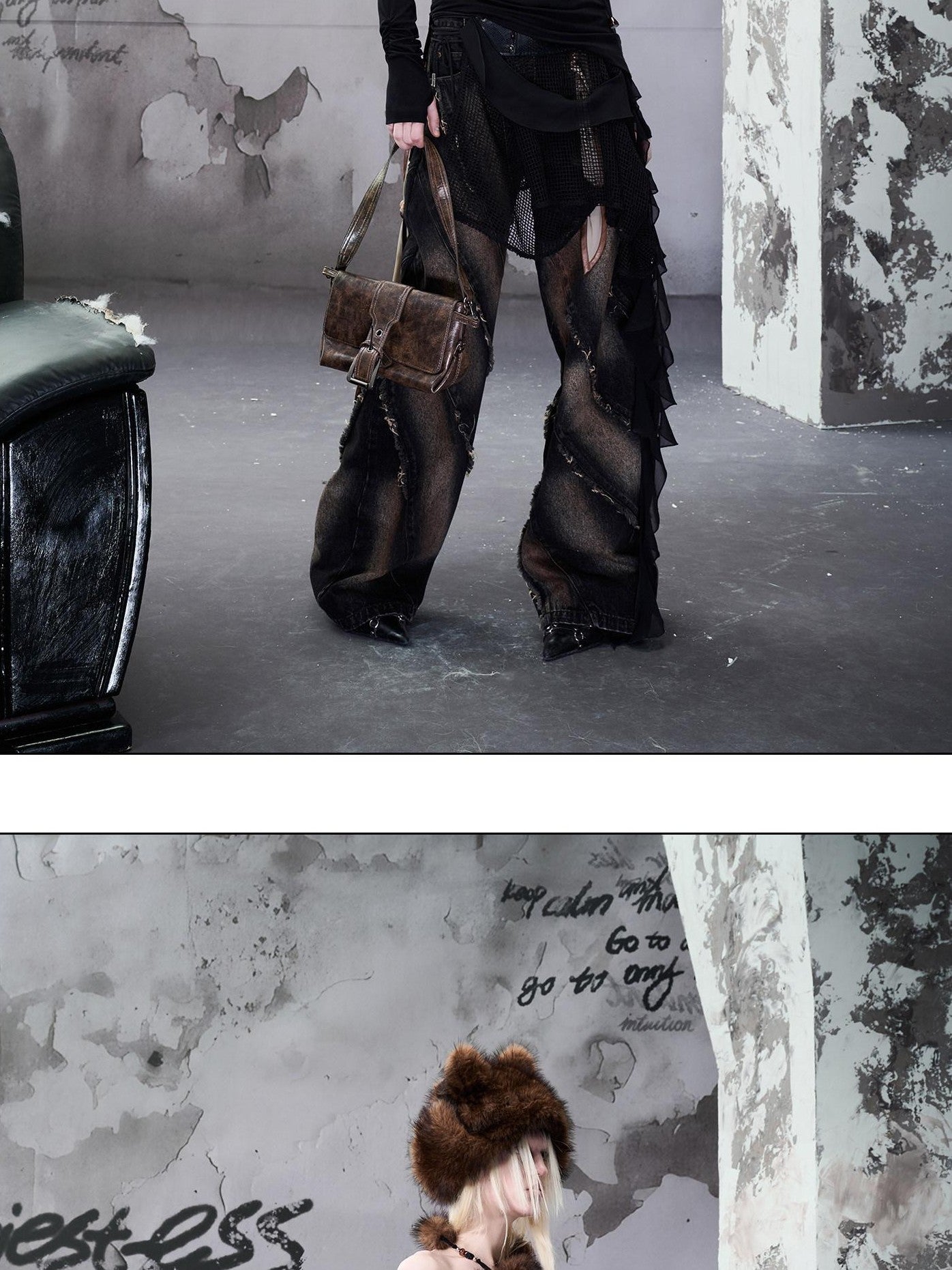NORTH NODE Ruched Fur Collar Asymmetrical Shoulder Women&