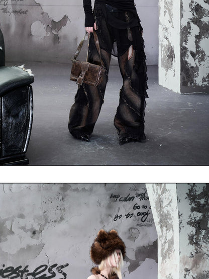 NORTH NODE Ruched Fur Collar Asymmetrical Shoulder Women&