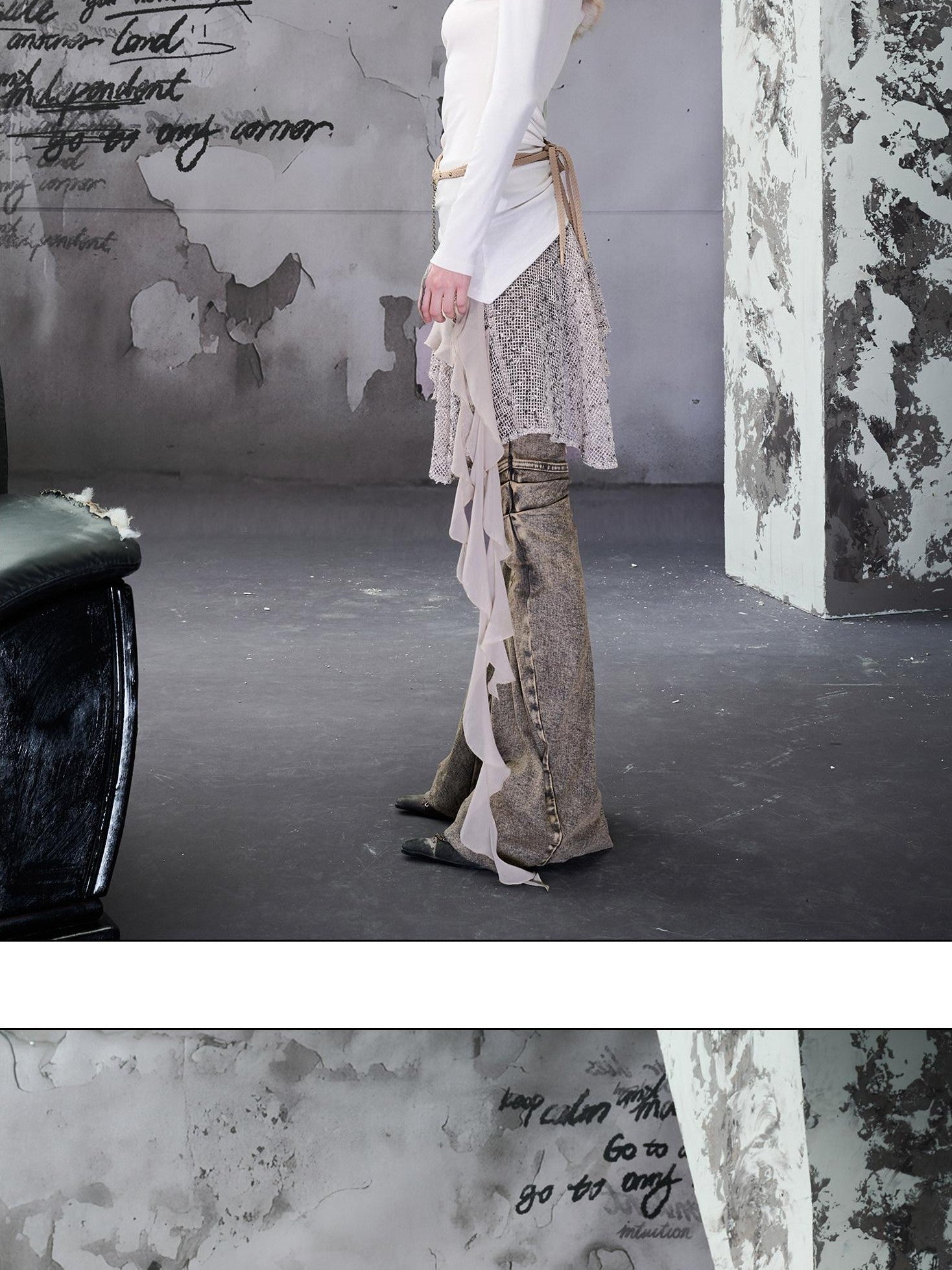 NORTH NODE Ruched Fur Collar Asymmetrical Shoulder Women&