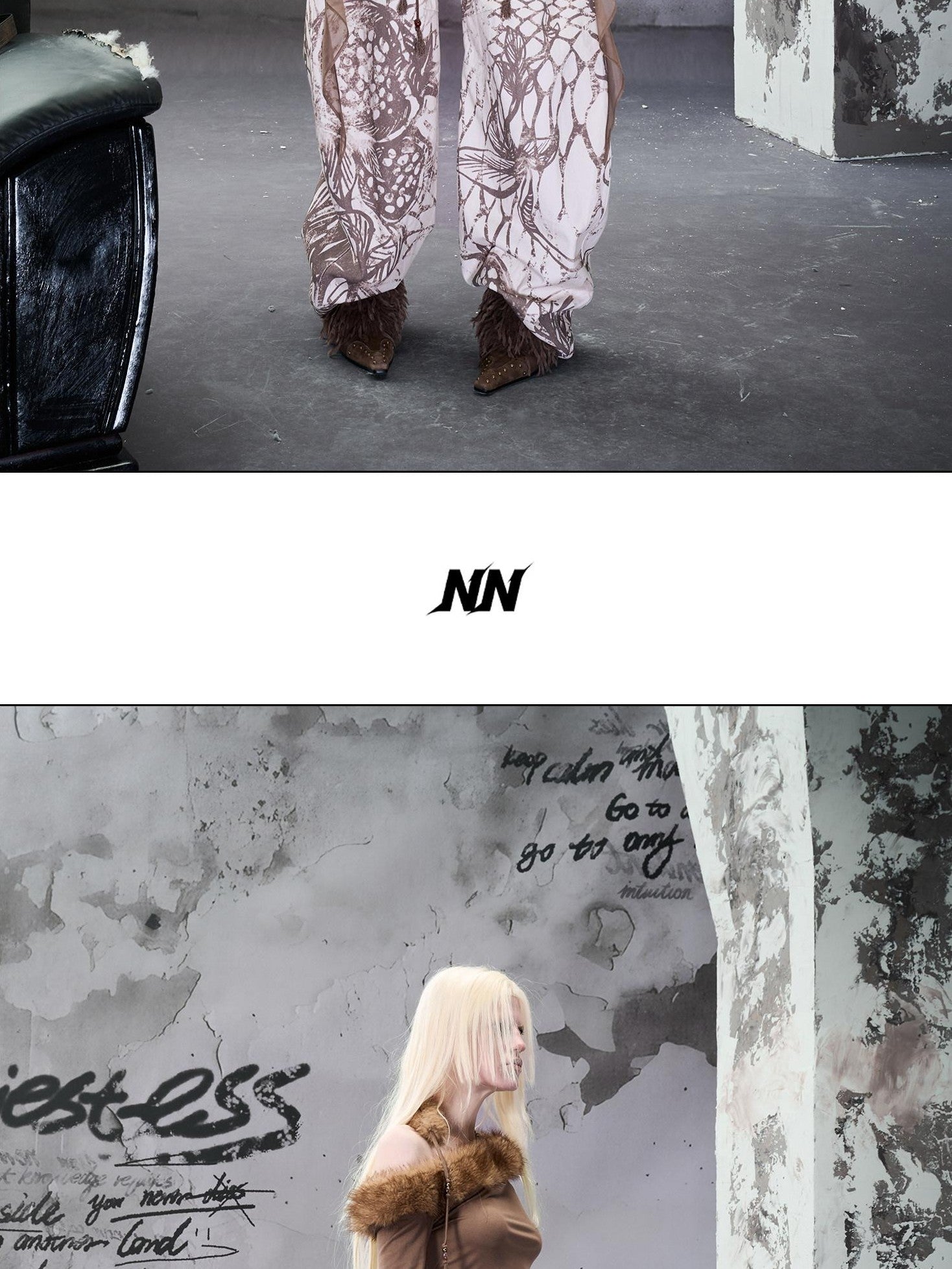 NORTH NODE Ruched Fur Collar Asymmetrical Shoulder Women&