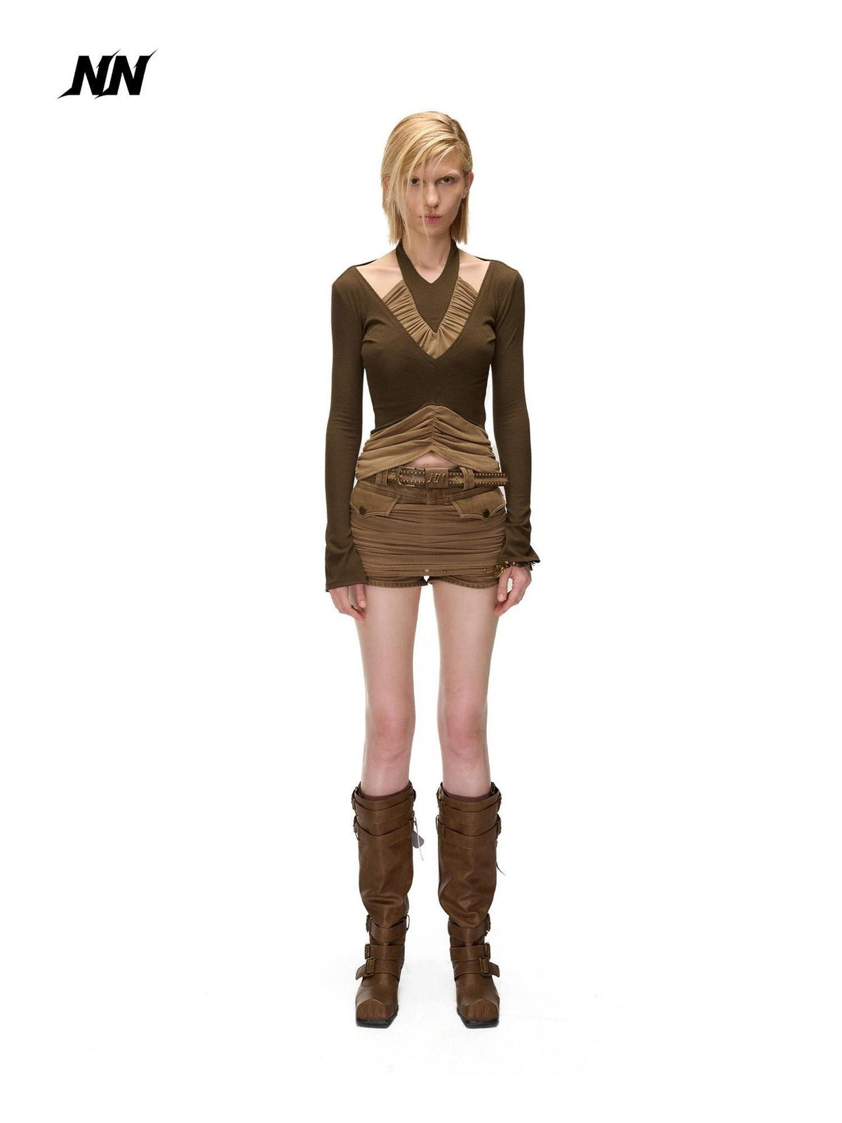 NORTH NODE Ruched Halterneck Asymmetric Panelled Women&