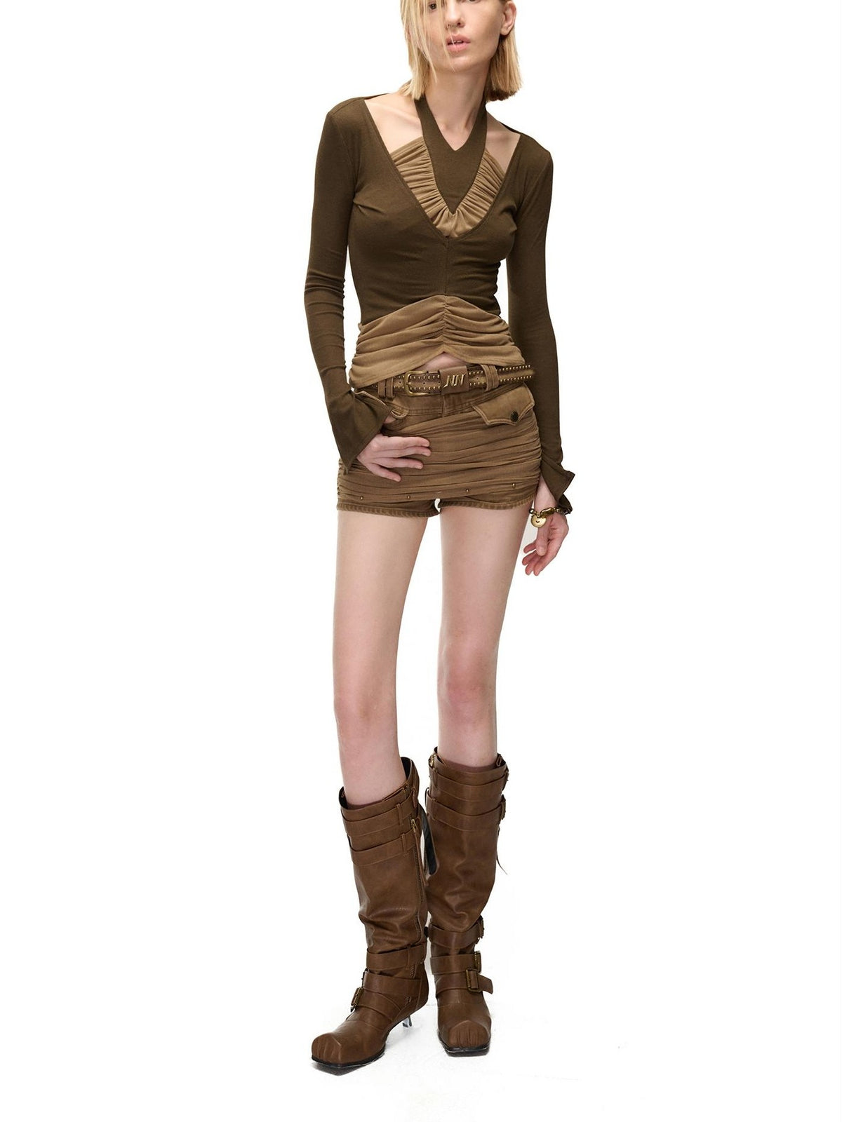 NORTH NODE Ruched Halterneck Asymmetric Panelled Women&