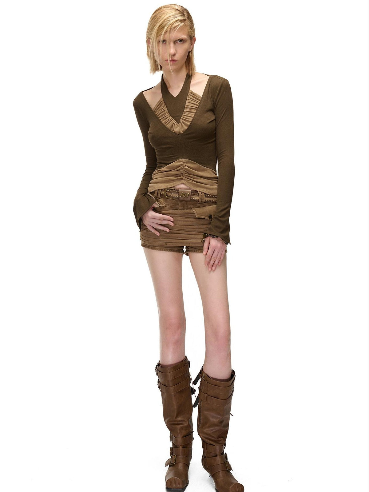 NORTH NODE Ruched Halterneck Asymmetric Panelled Women&
