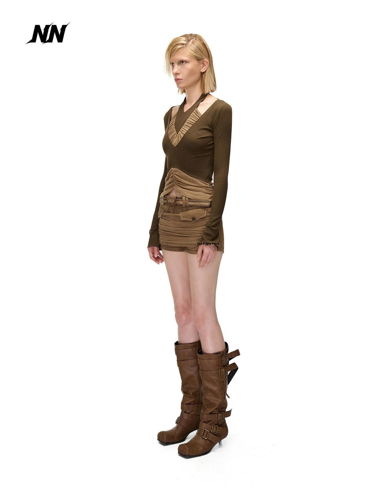 NORTH NODE Ruched Halterneck Asymmetric Panelled Women&